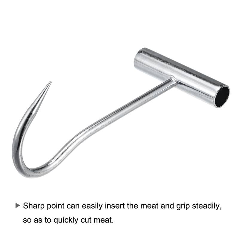 8"(200mm) T-Handle Meat Boning Hook, Galvanized Curved T Hooks for Butcher - Silver Tone