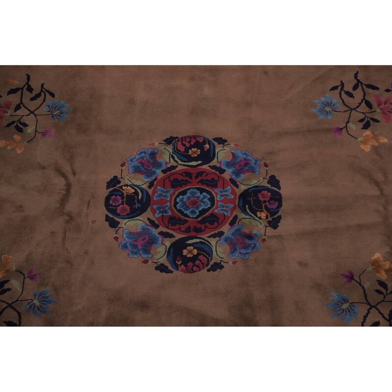 Vegetable Dye Art Deco Oriental Area Rug Hand-knotted Wool Carpet - 12'0" x 14'8"