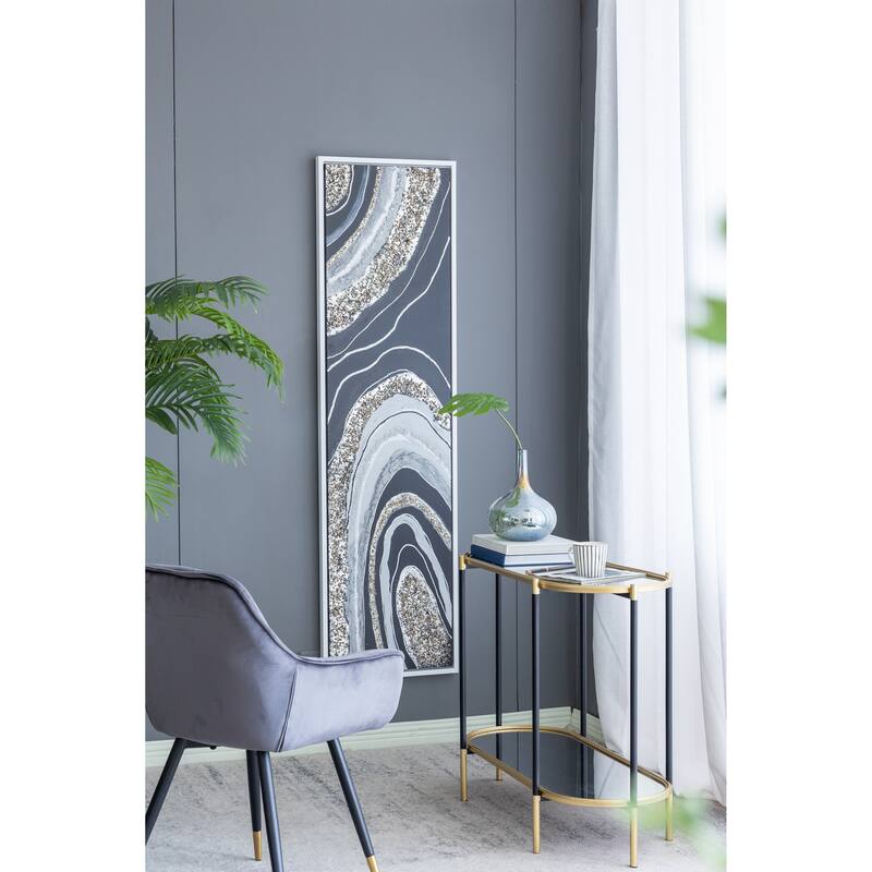 Modern Wall Decor Rectangle Framed Oil Painting with Gemstones and Crystals, for Matching Various Interior Styles