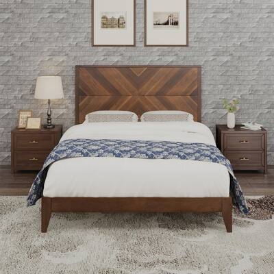Wood Queen Size Platform Bed with Headboard and Footboard