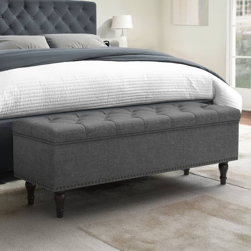 Tufted Upholstered Storage Bench Ottoman with Hidden Storage for Bedroom, or Living Room - Carbon Gray