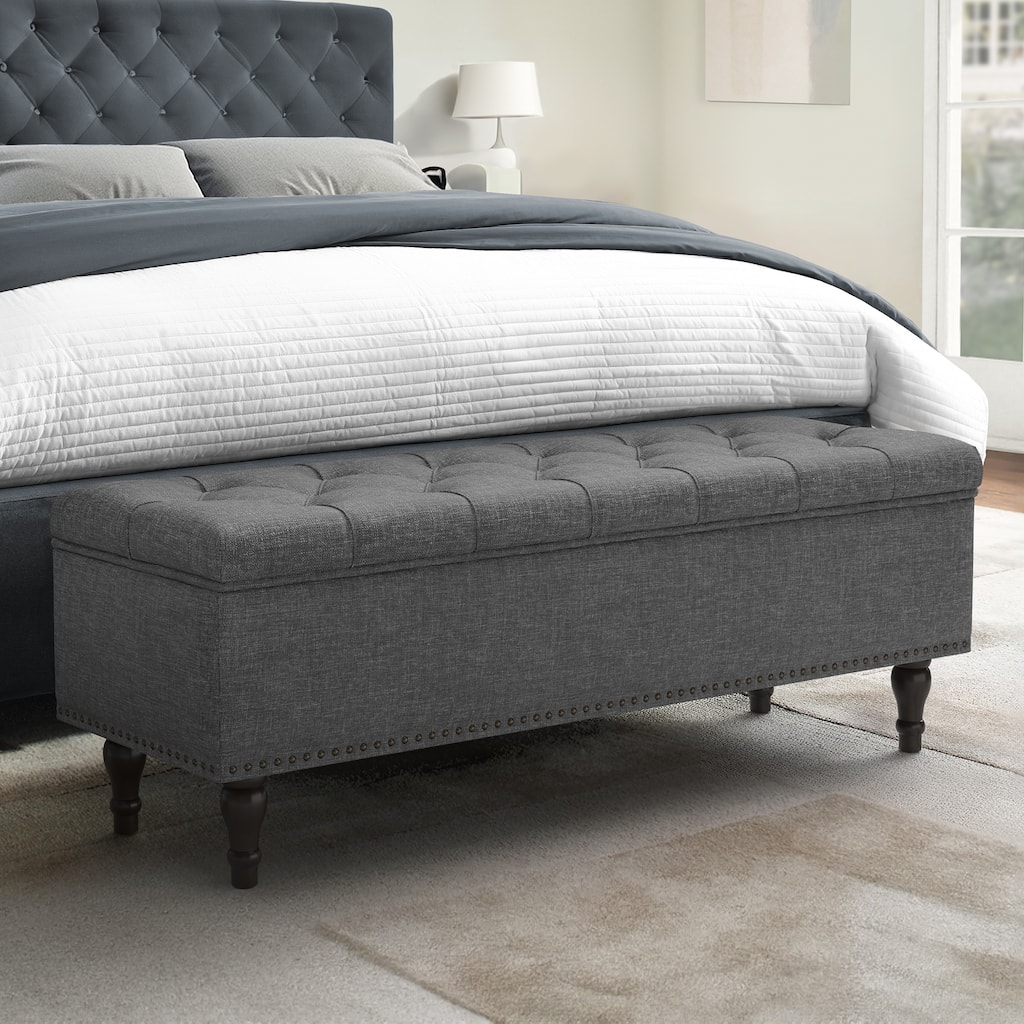 Tufted Upholstered Storage Bench Ottoman with Hidden Storage for Bedroom, or Living Room
