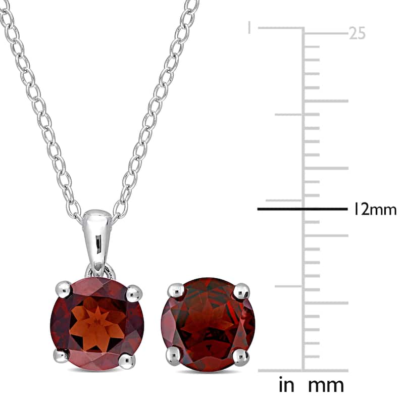 Miadora 4 4/5ct TGW Garnet Solitaire Stud Earring and Necklace Set in Sterling Silver