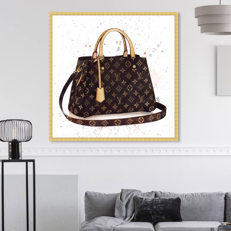 Oliver Gal 'Doll Memories -Details Bag' Fashion and Glam Framed Wall Art Prints Handbags - Brown, Brown - 36 x 36 - Gold