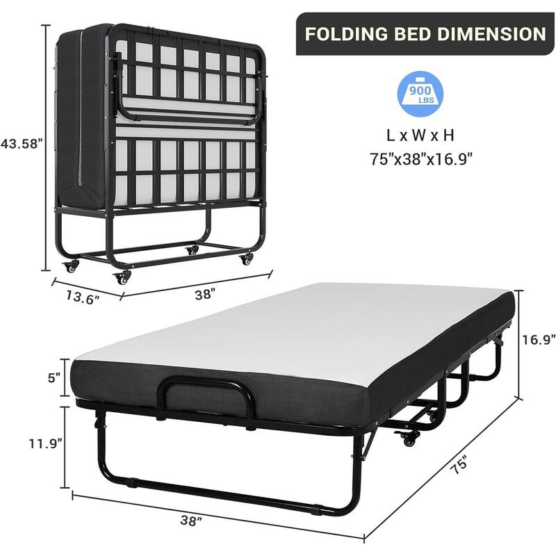 Folding Bed Rollaway Bed Guest Bed with Mattress