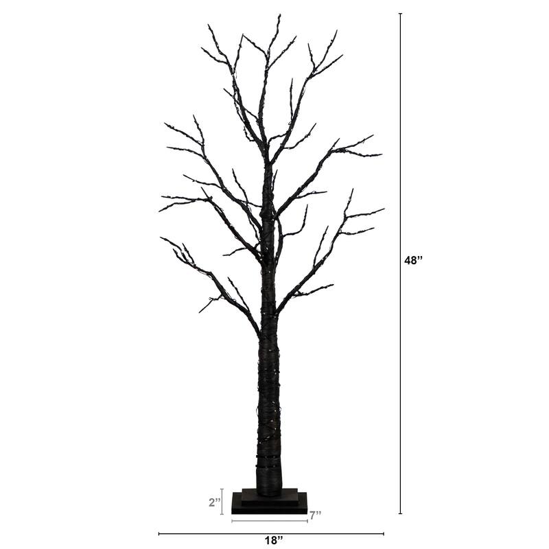 Pre-Lit Black Artificial Halloween Twig Tree - 4' - Dual Color LED Lights