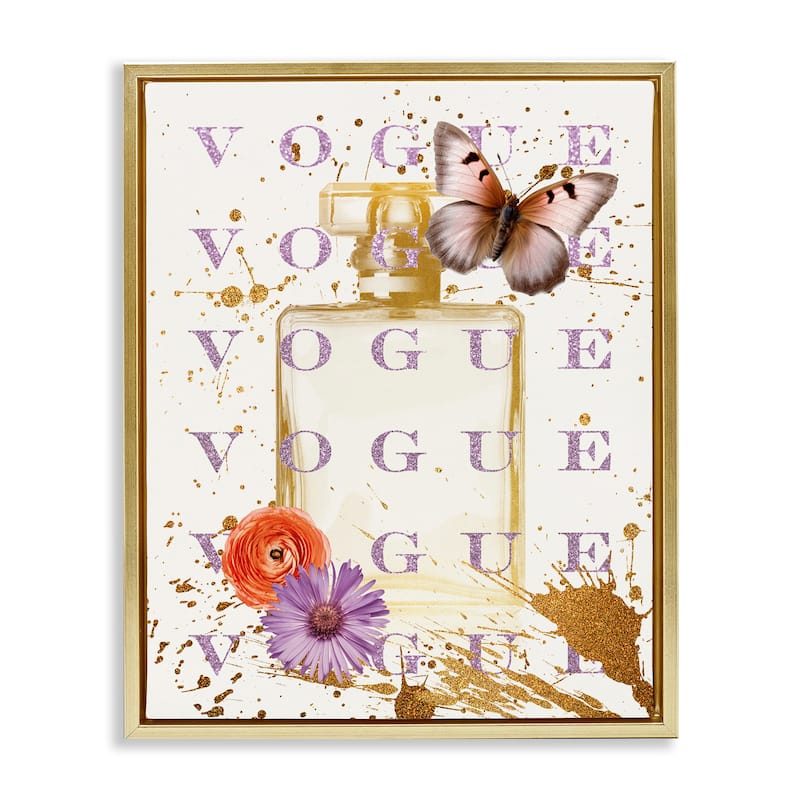 Stupell Butterfly & Floral Perfume Framed Floater Canvas Wall Art Design By Susan Arnot - 17 x 21 - Gold