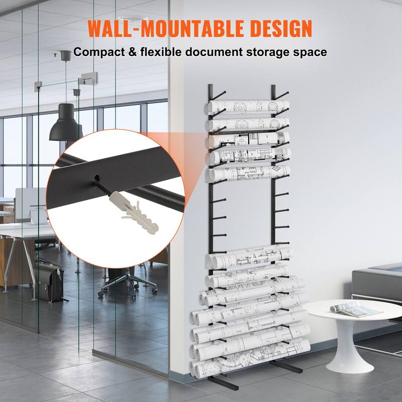 Blueprint Storage Rack, Hanging Poster Display Rack 16-Tier, Vertical Blueprint Roll File Holder 2 Rolls/tire