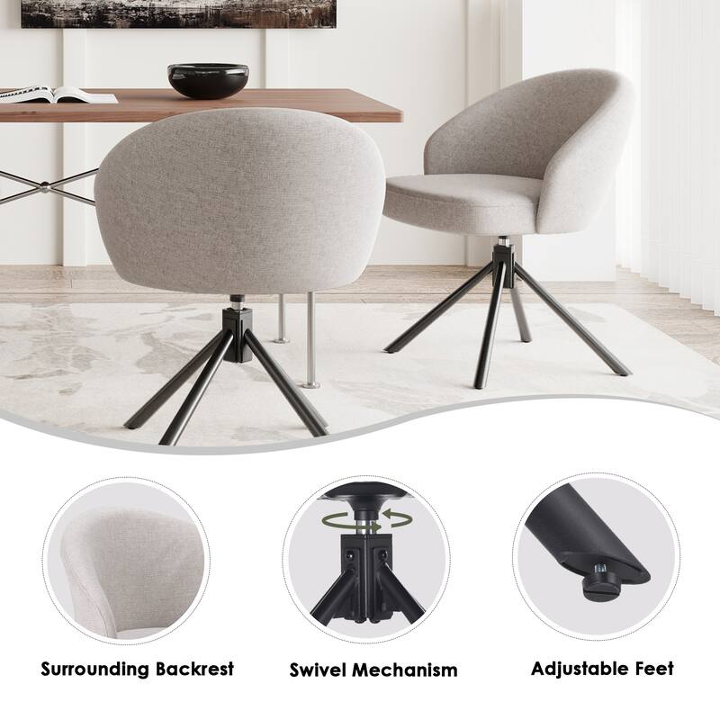 Swivel Upholstered Dining Chairs Set of 2, Linen Fabric Accent Chairs with Metal Legs, 360°Swivel Armchairs for Dining Room