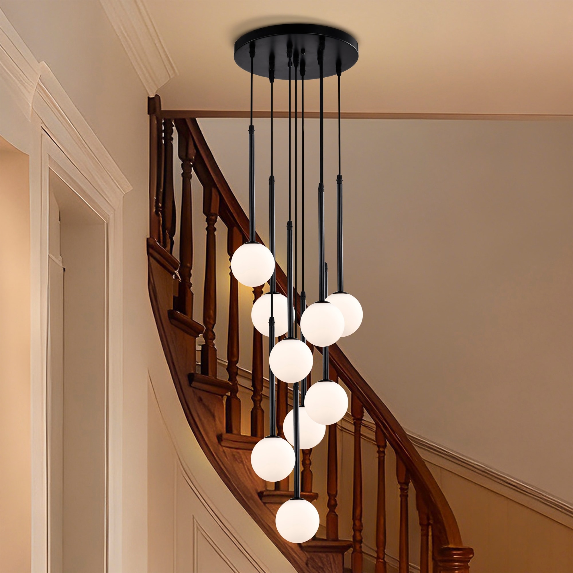 Warehouse of Tiffany Cisevol 9-Light Chandelier with Frosted Glass Globe Pendant Cluster Black Finish