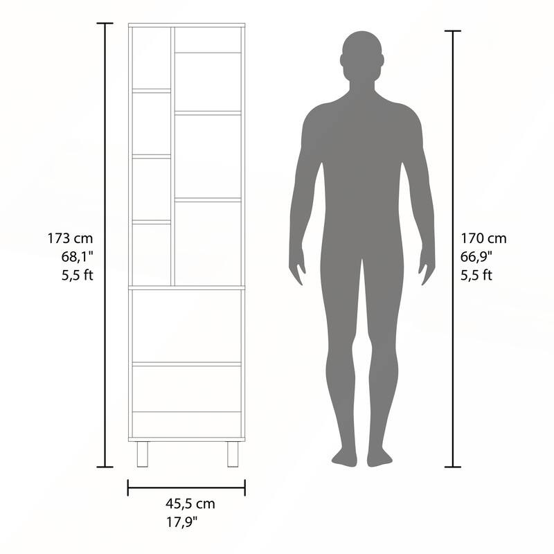 Tall Storage Cabinet with Two Doors and Three Open Shelves