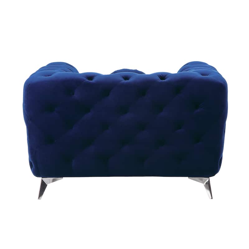 Chesterfield Design Fabric Chair with Track Arms and Angled Metal Legs,Blue