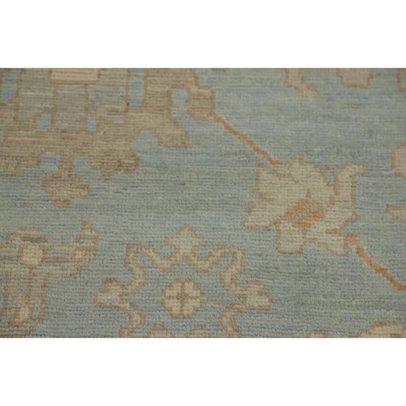 Floral Blue Oushak Vegetable Dye Large Rug, Floral Geometric Carpet - 13' 10'' X 10' 1''