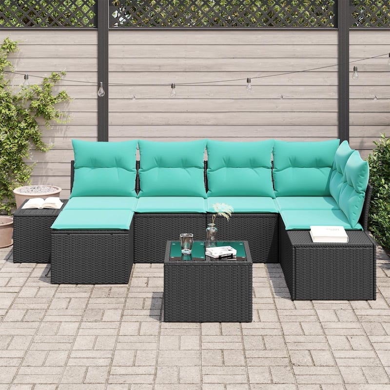 vidaXL 7 Piece Garden Sofa Set with Cushions - 103.9×60.6×27.2