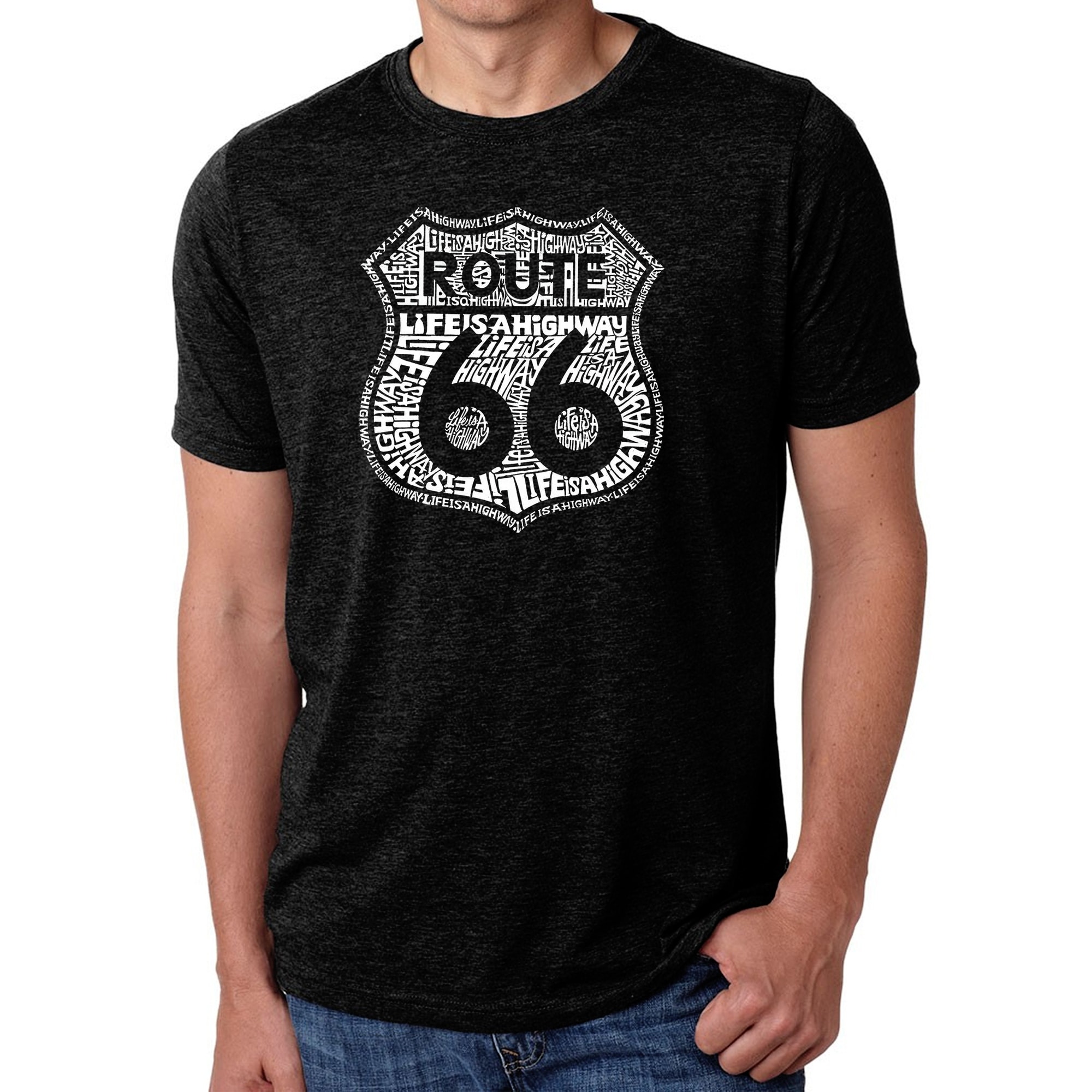 Men's Premium Blend Word Art T-shirt - Route 66 - Life is a Highway