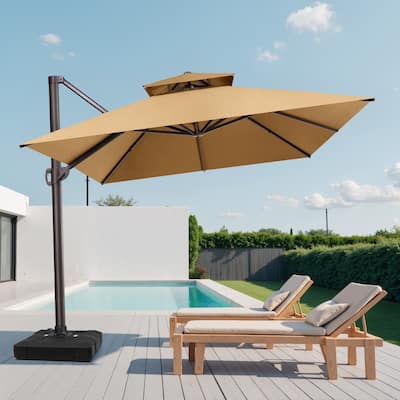 10X12.5 FT Outdoor Dual Top Patio Offset Umbrella 360 degrees Rotation with Base