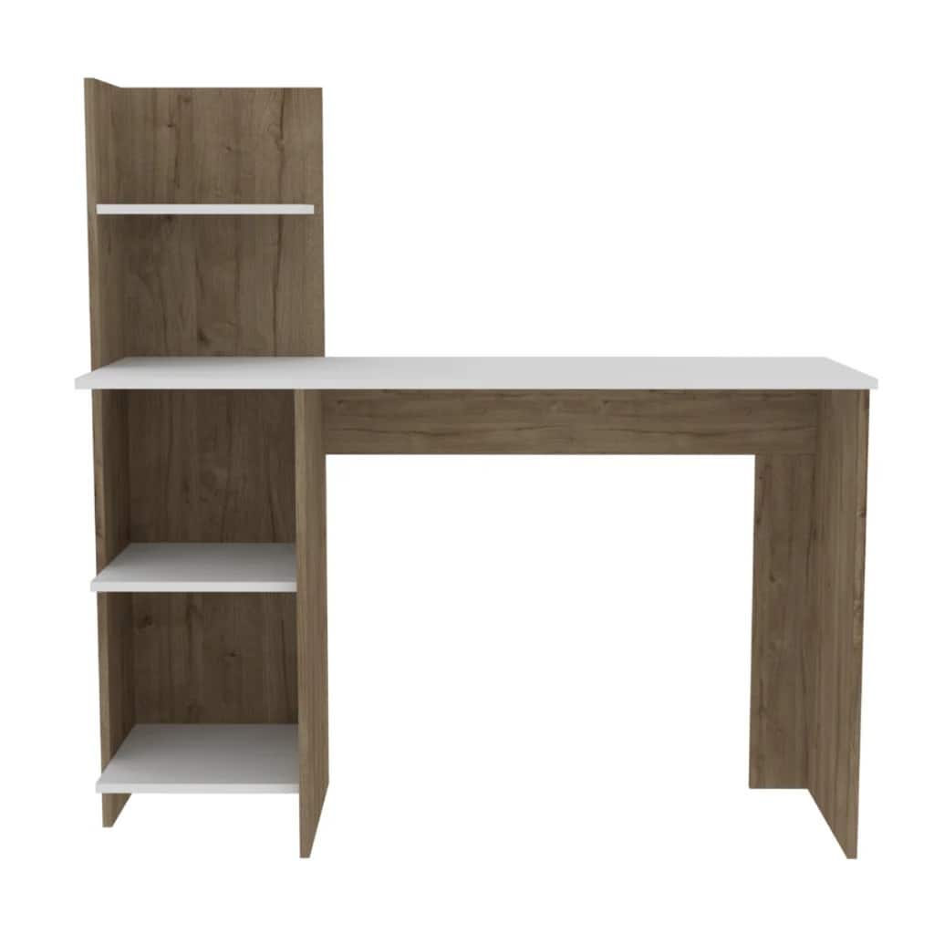47" Wooden Office Desk with Bookshelf Modern Brown and White Computer Table for Workspaces