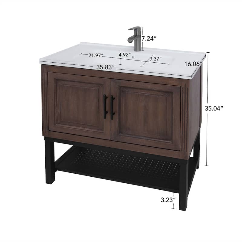 36" Bathroom Vanity with White Ceramic Sink & Hot and Cold Faucet