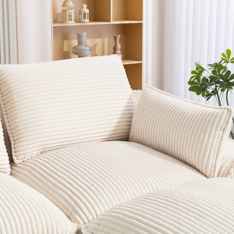 103" L-Shaped Corduroy Boneless Sectional Sofa with Movable Ottoman