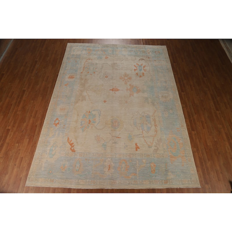 Floral Vegetable Dye Oushak Turkish Area Rug Hand-Knotted Wool Carpet - 9'0"x 12'5"
