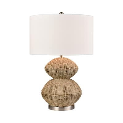 Elk Home Helia Natural With White Linen Drum Shade Table Lamp