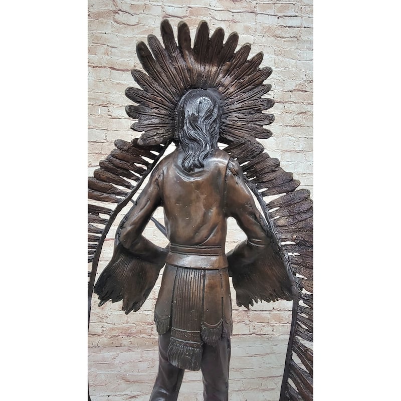 Native American Indian Warrior W/ Rifle Bronze Statue Sculpture Western Decor