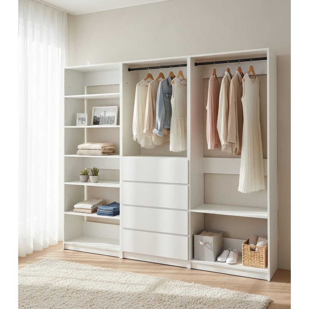 Prosper White Freestanding Walk in Wood Closet System - 94.2"W x 15.7"D x 83" H