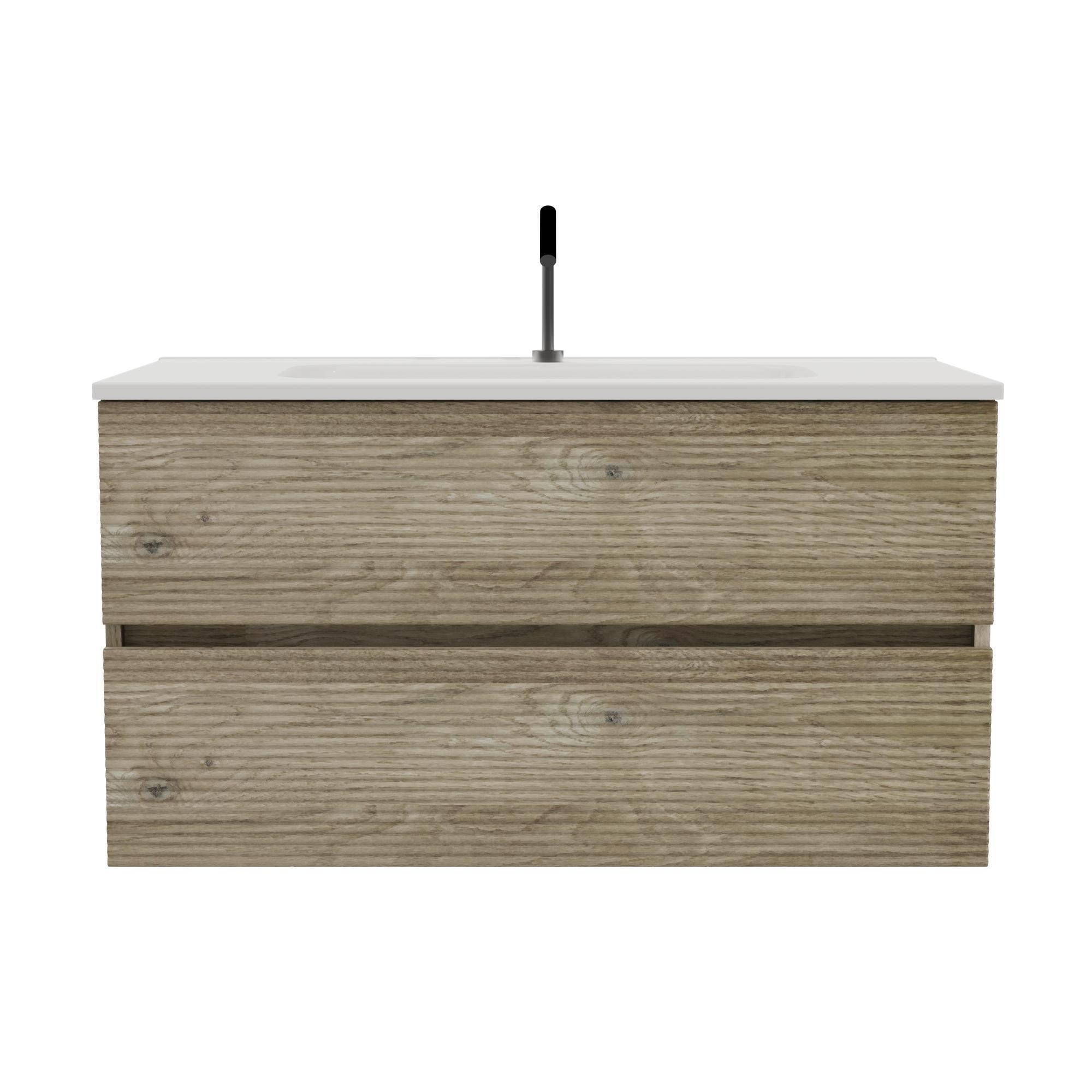 Wall-mounted bathroom vanity with integrated ceramic sink