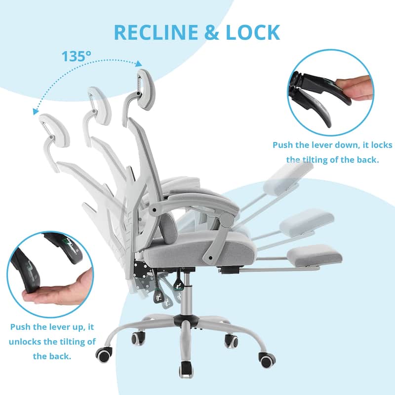 Home Office Desk Chair with Footrest, High-Back Mesh Rolling Swivel Reclining Chairs with Wheels, Comfortable Headrest