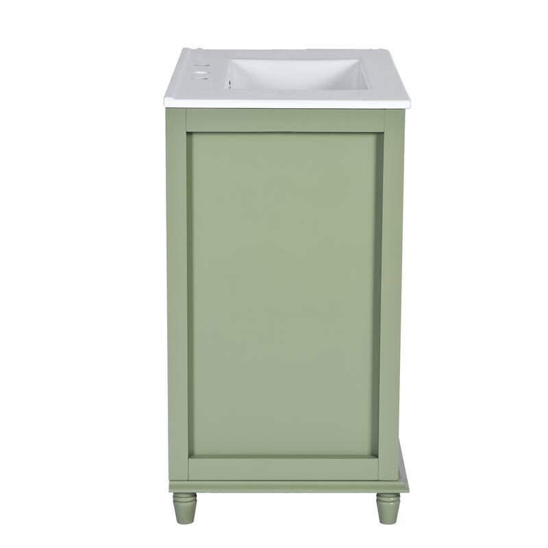 Rural Pastoral Style Bathroom Vanity Freestanding Vertical Stripe Cabinet with Ceramic Sink, Hidden Drawer and Gold Handles