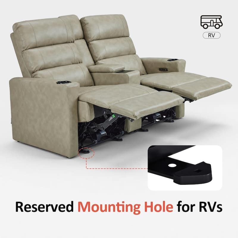 MCombo 62.6'' RV Recliner Loveseat Sofa with Console, Zero Wall Hugger Power Loveseat Recliner with USB Charge Ports, Outlet