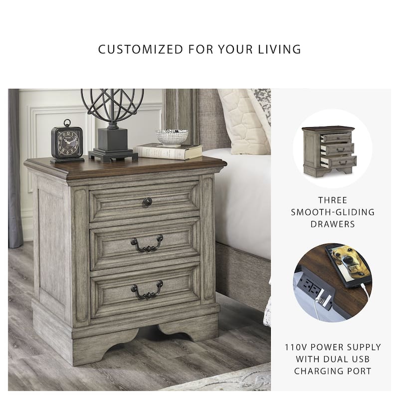 Ashley Furniture Lodenbay Black & Gray 3 Drawer Night Stand with Charging Station