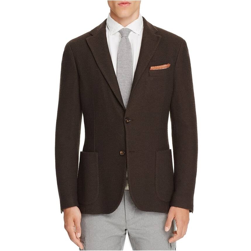 Eleventy Mens Basket Weave Two Button Blazer Jacket,, Brown, 54 Regular