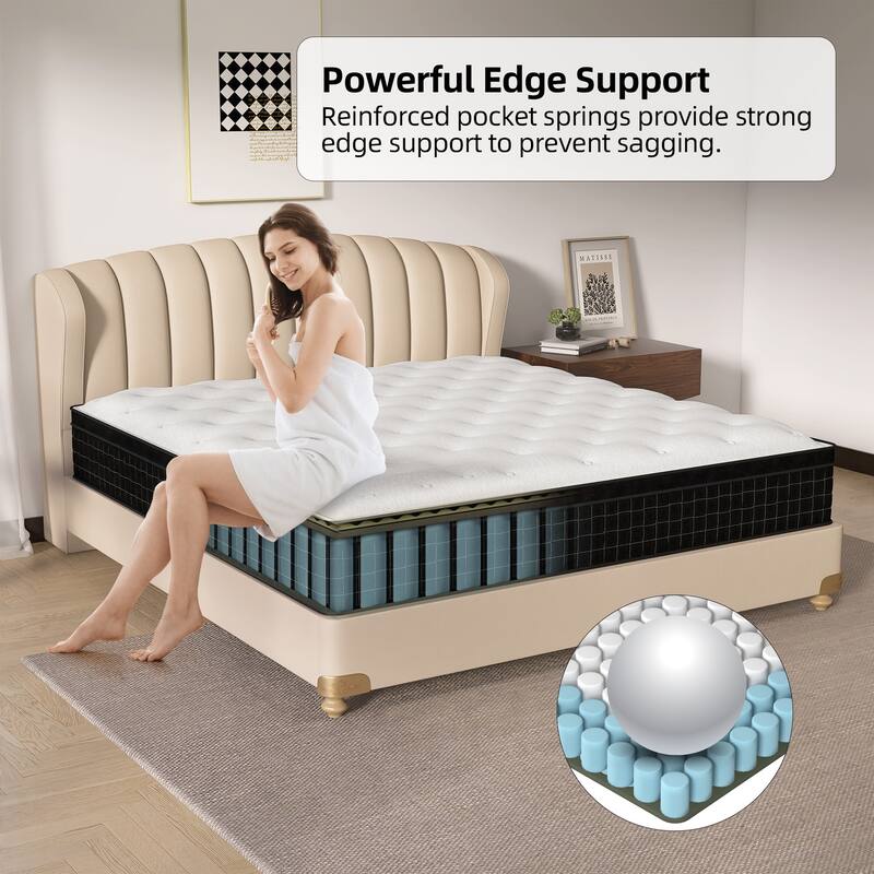 14" Pillow Top Medium Firm Hybrid Mattress In A Box