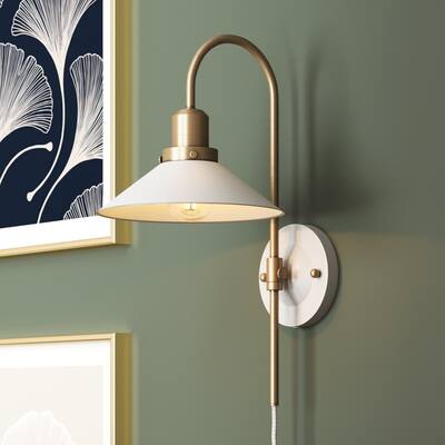 Nathan James Reta Wall Mounted 1-Light Lamp, Plugin Sconce with White ...