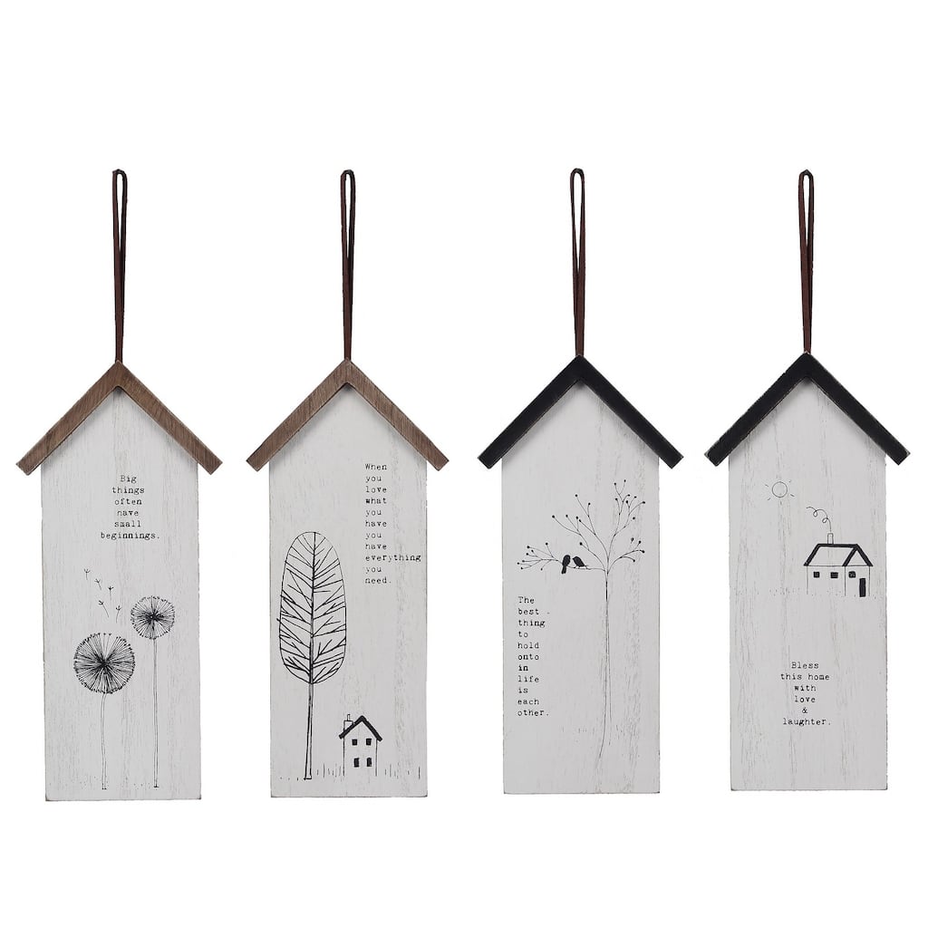 House Shaped Home Sentiments Hanging Signs Set of 4 Wood 9.75 Inches - Multi