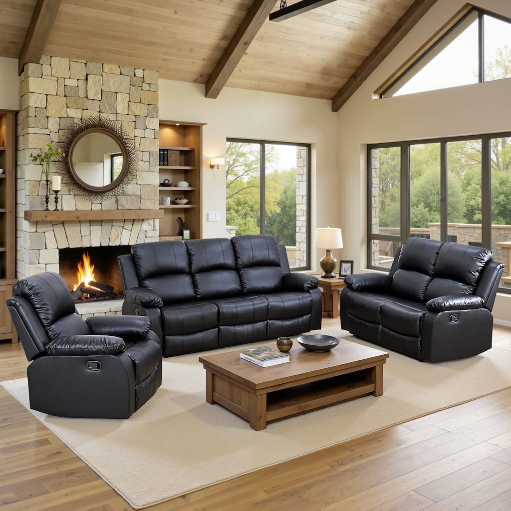 3-Piece Semi PU And PVC Couch Living Room Sofa Set