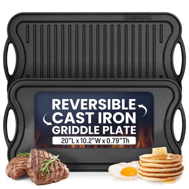20" Preseasoned Cast Iron Reversible Griddle Plate Pan - 20 Inch