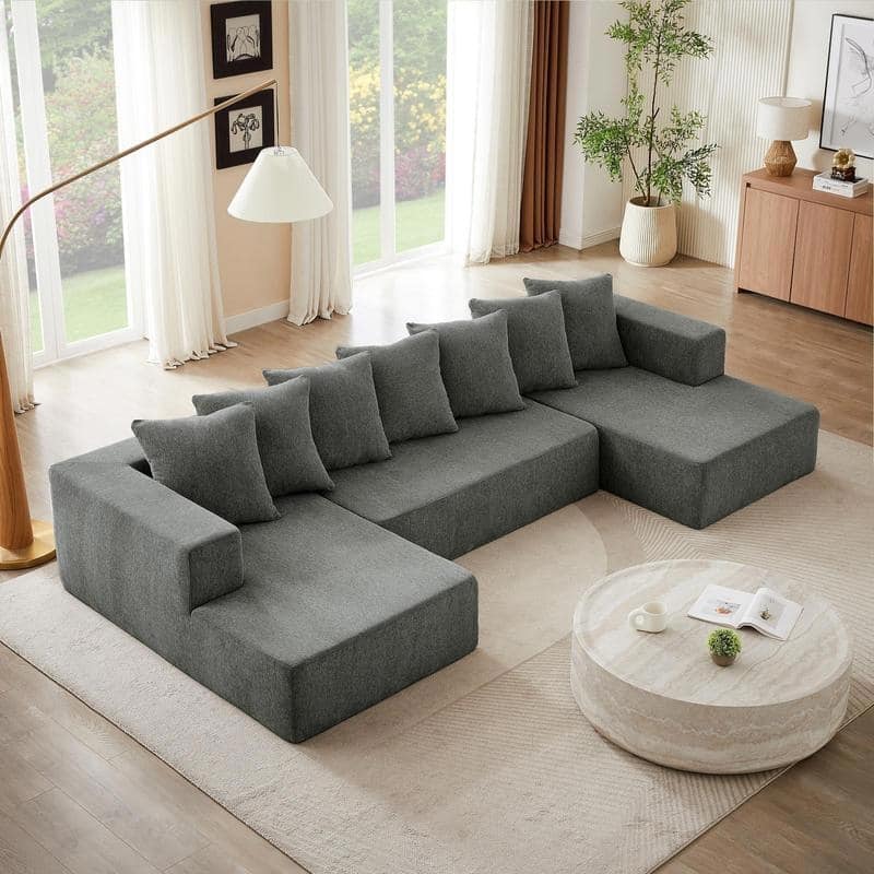 Chenille U-Shaped Sectional Sofa, Luxury Cloud Couch for Living Room