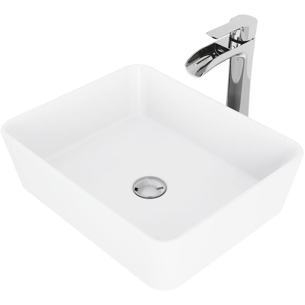 Vigo 18" Matte Stone� Bathroom Vessel Sink with Niko Single Hole