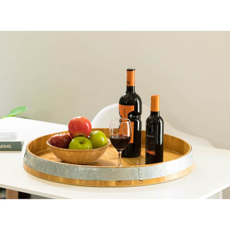 Large Barrel Head Decorative Storage Serving Tray