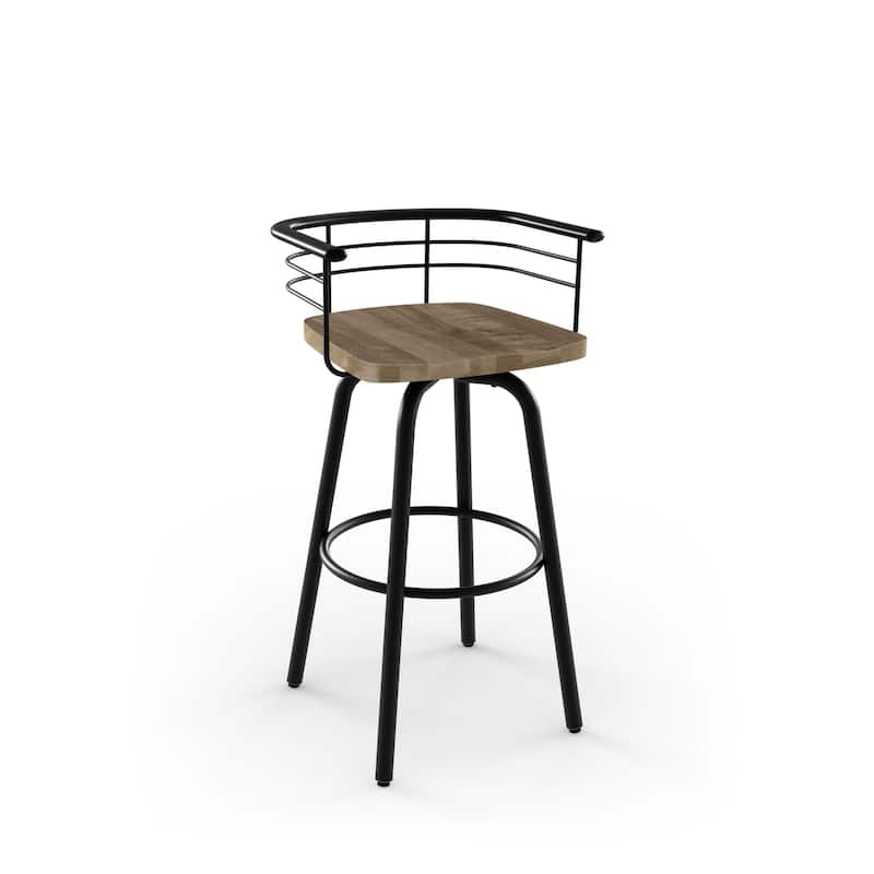 Amisco Brisk Swivel Counter Stool with Distressed Wood Seat - Beige Distressed Wood / Black Metal