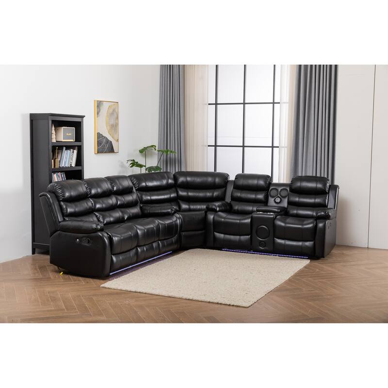 Donivi LED Faux Leather Reclining Sectional With Speakers