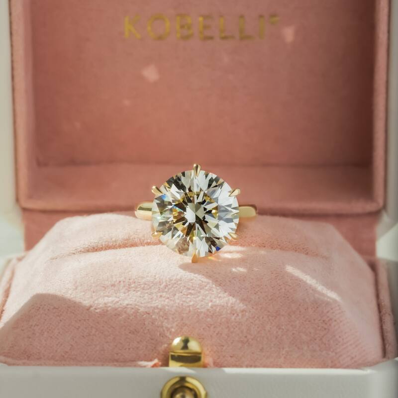 Kobelli 10.51 Carat Natural Diamond GIA Certified 18k Solid Gold Round Solitaire Cathedral One-of-a-Kind Katz Engagement Ring