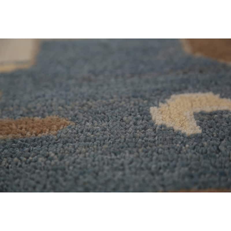 All-Over Blue & Ivory Oushak Indian Large Rug Hand-Knotted Wool Carpet - 13'1"x 20'7"