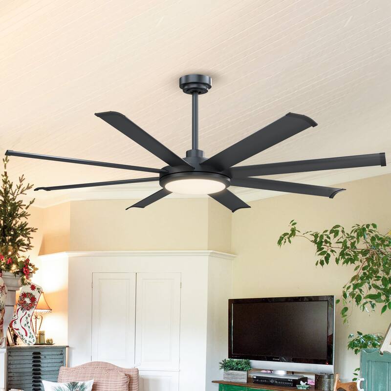 60" Modern Black Intergated LED Outdoor Ceiling Fan with Light and Remote