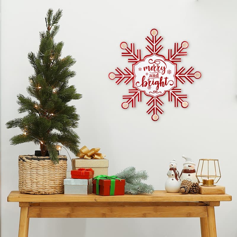 Merry and Bright Snowflake Metal Wall Sign - 15.75"