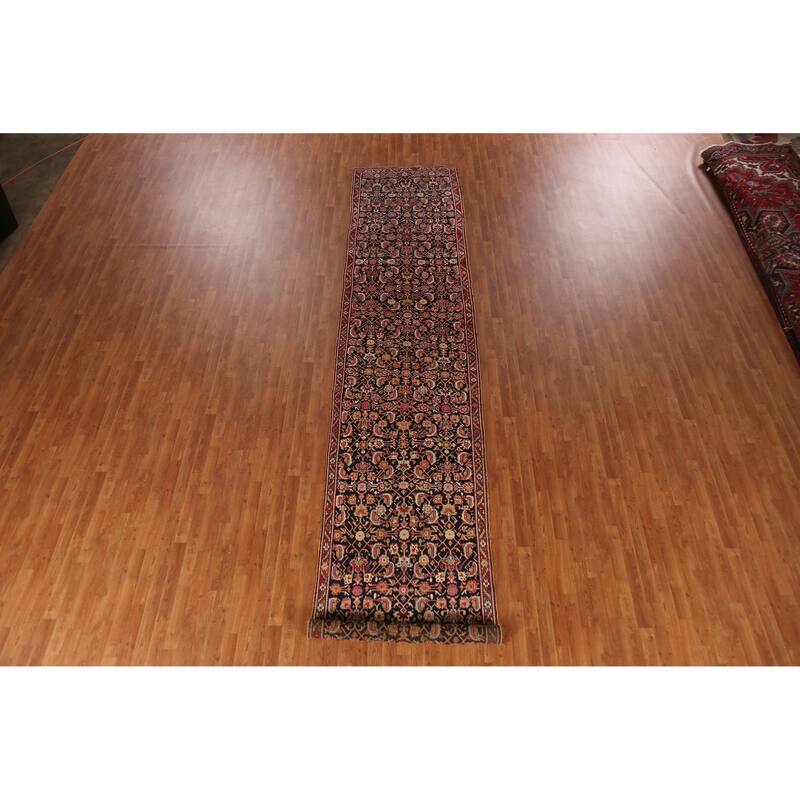 Vegetable Dye Karabagh Persian Antique Runner Rug Handmade Wool Carpet - 3'8" x 19'8"