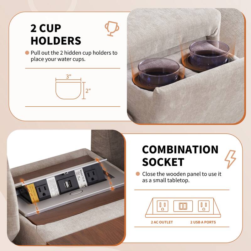 131" & 142" U-Shaped Modular Sectional Sofa - 6-Seat Chenille Couch with Ottoman, USB Charger, Cup Holder, Wide Seat, 2 Sizes