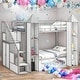 preview thumbnail 1 of 10, Metal Twin over Twin Castle-shaped Bunk Bed with Wardrobe and Multiple Storage White+gray